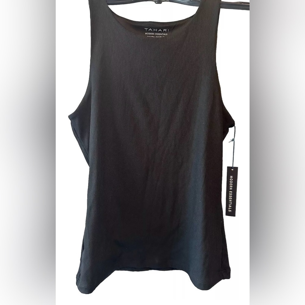 Tahari Modern Essentials Ribbed Tank Top Black NWT Sz:XS